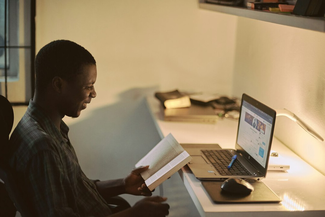 person studying online